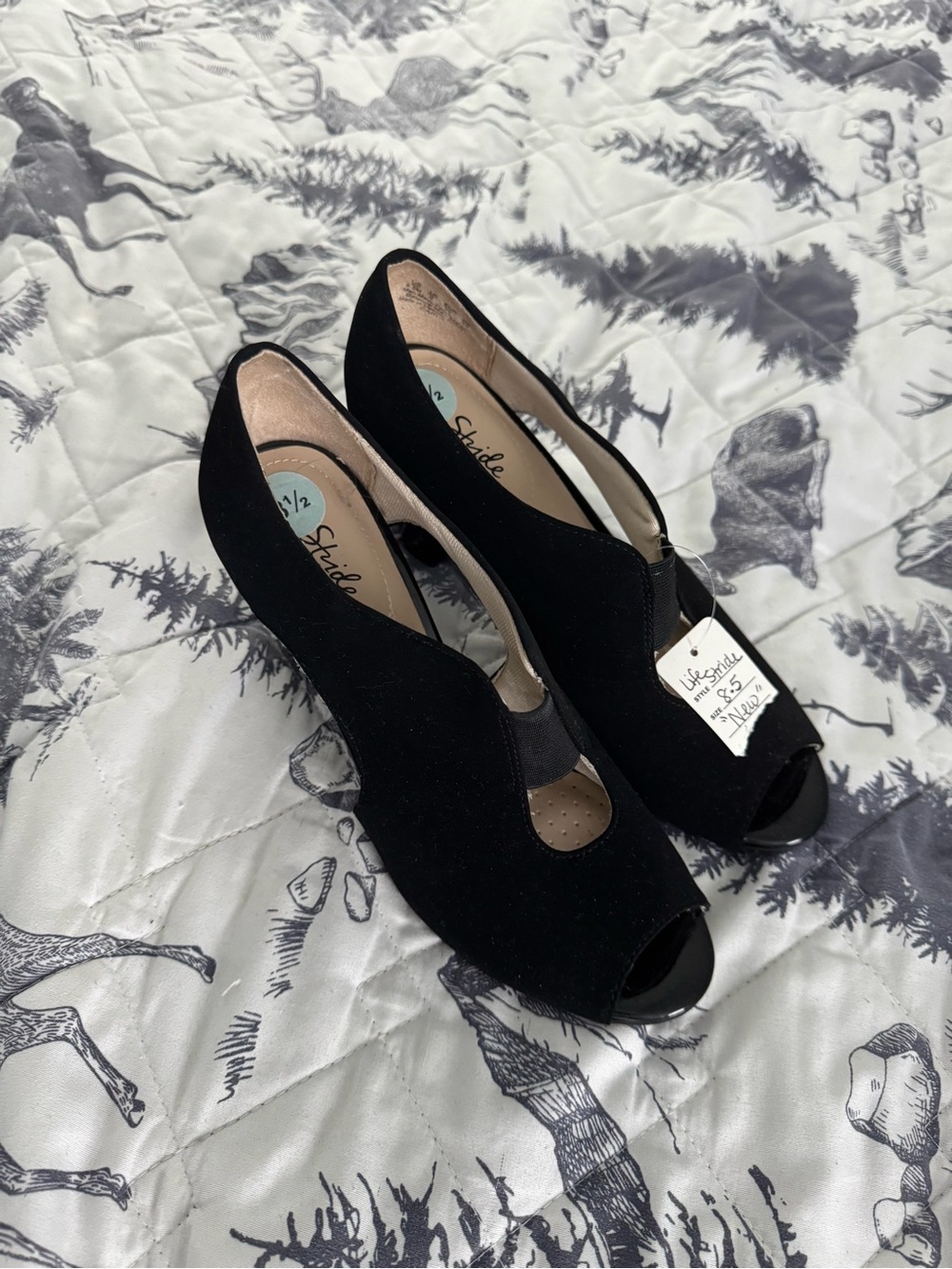 Life Stride Black Peep-Toe Wedge Pumps